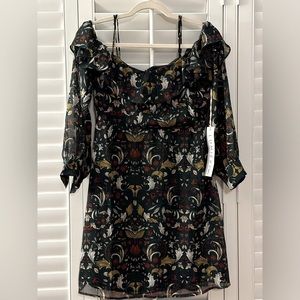 NWT Lumiere Hunter Green Multi Floral Cold Shoulder Dress SZ M